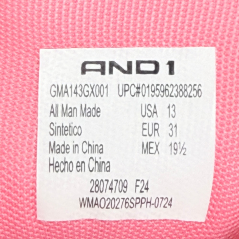 AND1 Pulse 2.0 Pink Basketball Shoes Kids Size 13 GMA143GX001 Mid Top Sneakers - Picture 7 of 7